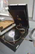 HMV Wind Up Gramophone plus Box of 78rpm Records