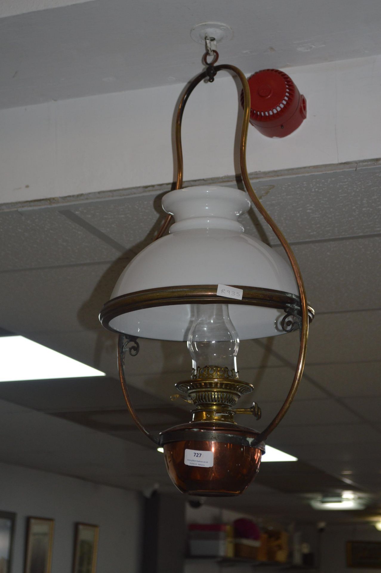 Copper & Brass Hanging Oil Lamp by Evered & Co.