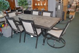 *Metal Patio Table with Four Chairs and Two Swivel Carvers