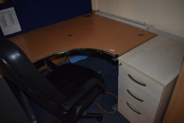 *Curved Desk, Three Drawer Pedestal, and an Office Chair