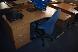 *Curved Desk, Three Drawer Pedestal, Office Chair, Footstool, Laptop Stand, etc.