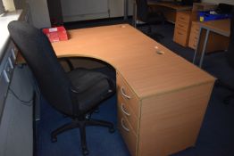 *Curved Desk, Three Drawer Pedestal, and an Office Chair