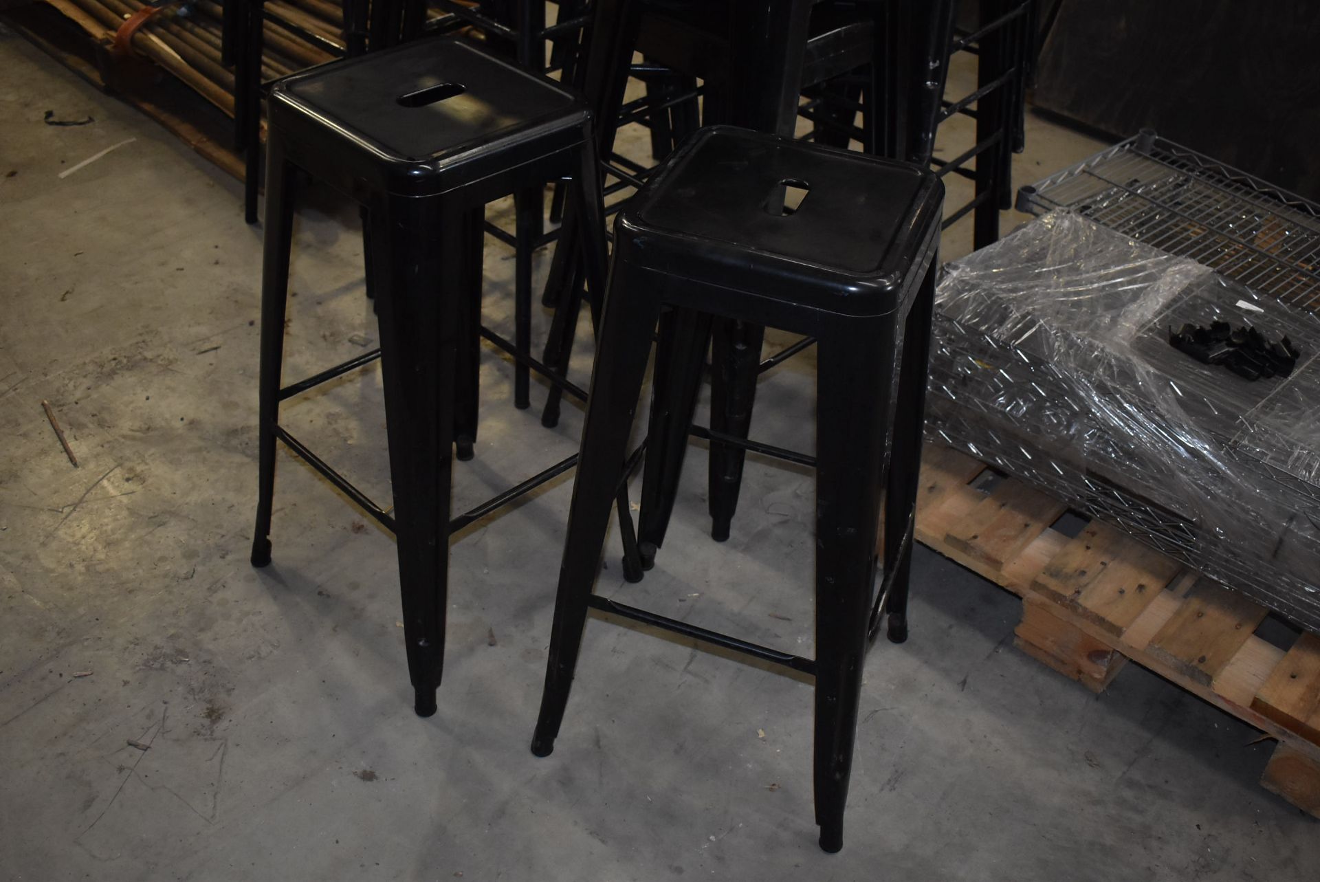 *Two Industrial Style Black Metal High Seat Stools