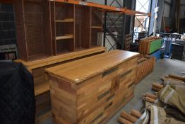 Reclaimed Oak Bar with Rear Self Unit and Copper Painted Shelving, and Quilted Protective Cover
