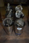 *Six Stainless Steel Cocktail Shakers and Accessories