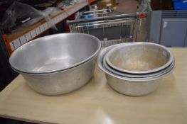 Two Large Aluminium Pots and Four Smaller Pots