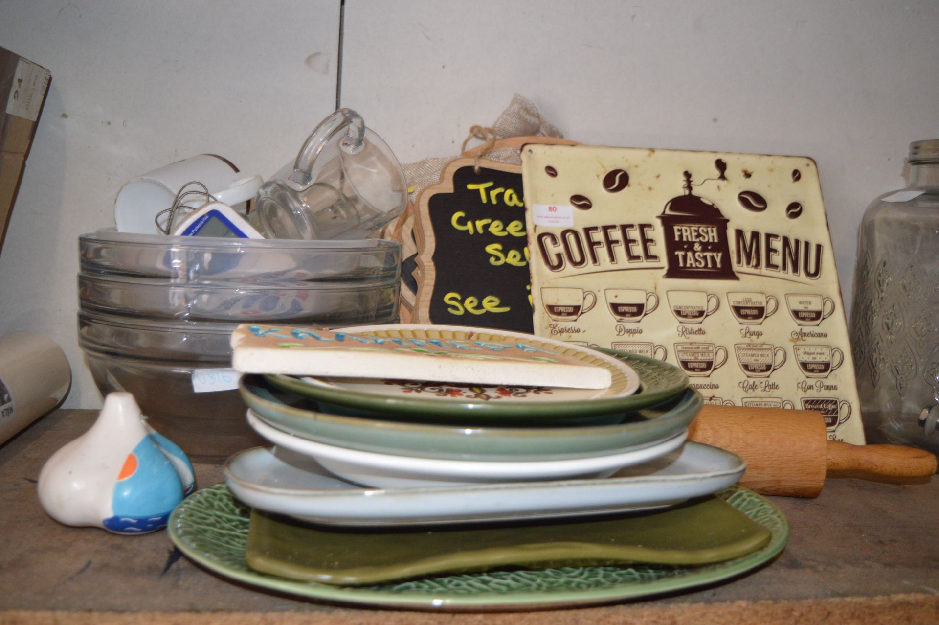 Quantity of Serving Plates, Wooden Signs, Metal Si