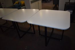 *Two Square White Tables on Black Metal Bases ~90x