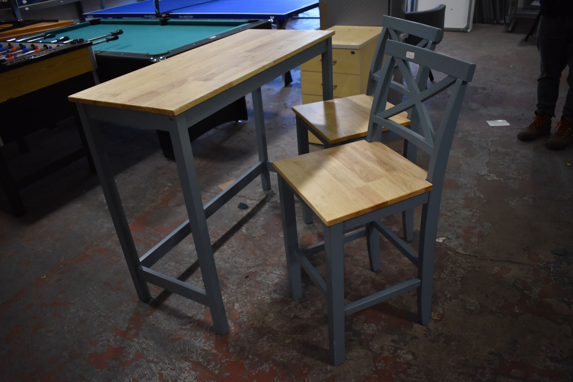 *Wooden Breakfast Bar and Two Barstools