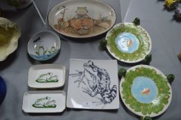 Seven Frog Plates and Dishes by Iden etc.