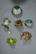 Six Enameled Frog Trinket Boxes