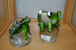 Two Glass Frog Paperweights