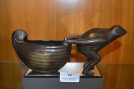 Bronze Figure of a Frog Pulling a Boat