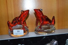 Two Studio Glass Red Frog Paperweights