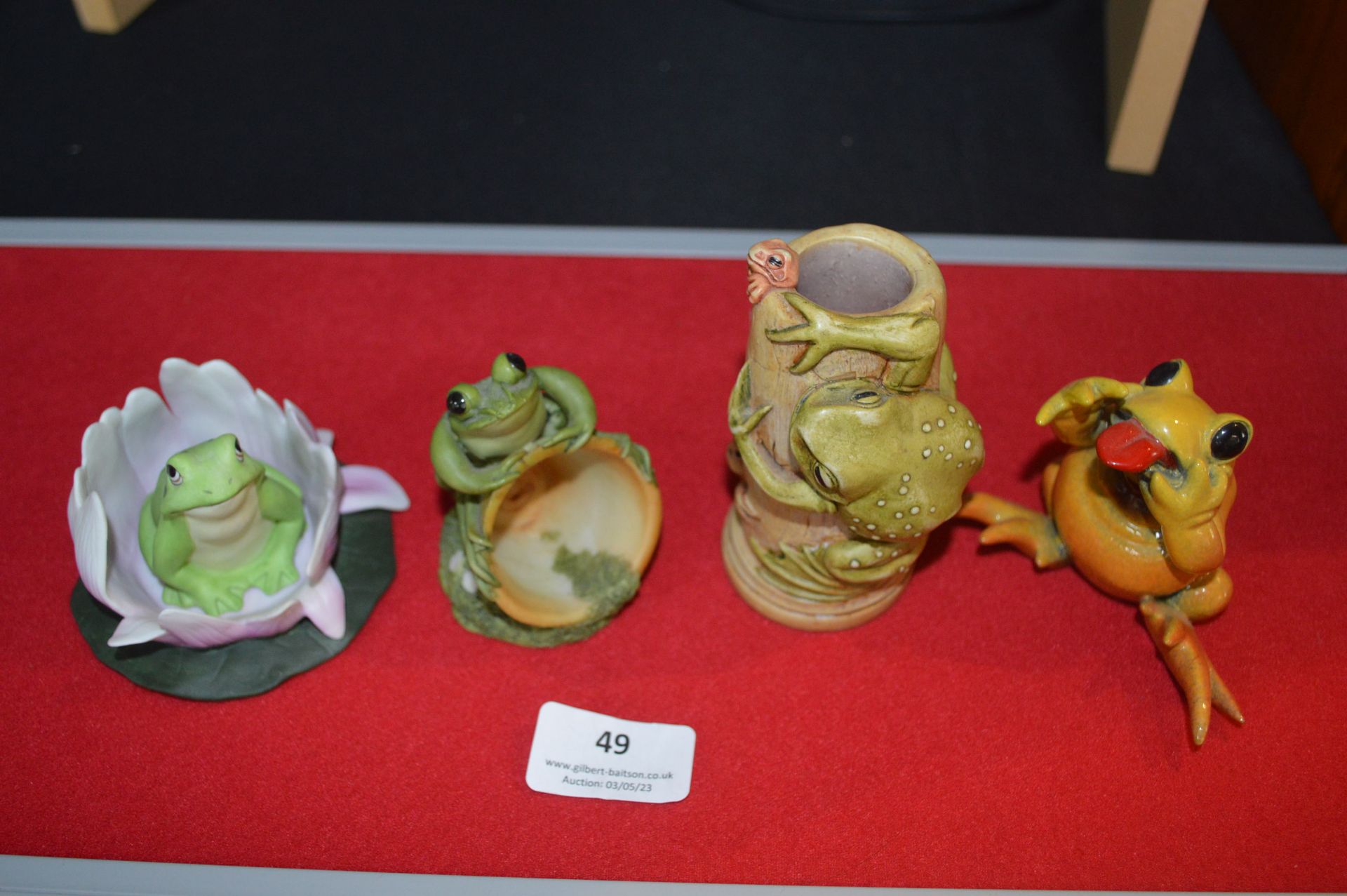 Four Frog Ornaments by Franklin Porcelain etc.