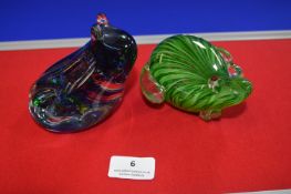 Wedgwood Glass Frog and a Green Glass Frog