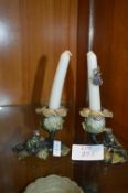 Pair of Enameled Pewter Frog Candlesticks