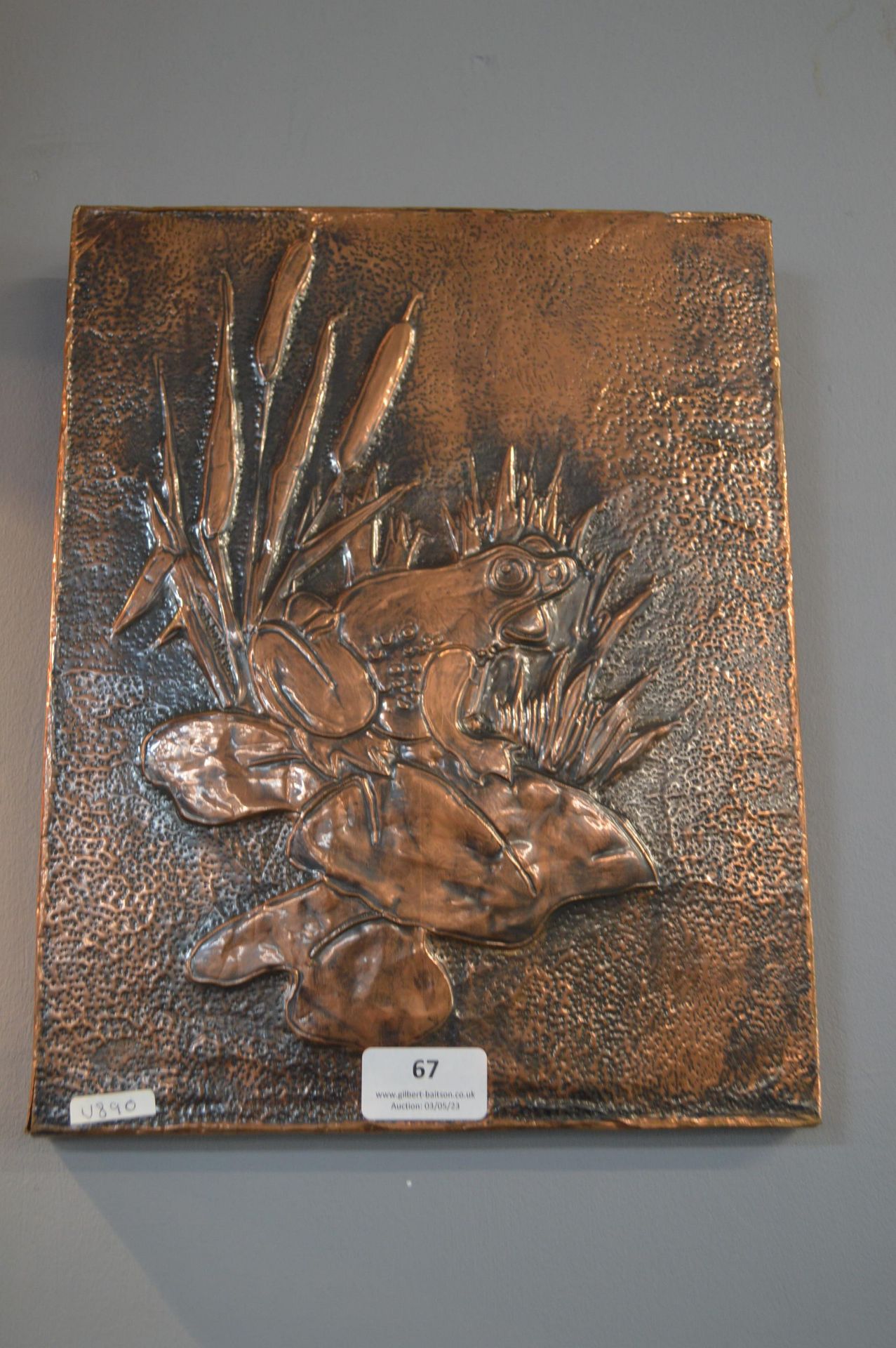 Hammered Copper Panel of a Frog on a Lily Pad
