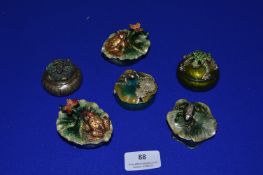 Six Enameled Frog Trinket Boxes