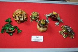 Six Enameled Frog Trinket Boxes