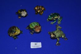 Six Enameled Frog Trinket Boxes