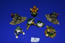 Six Enameled Frog Ornaments, Trinket Boxes, etc.
