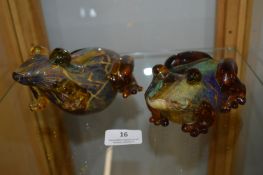 Two Coloured Glass Frogs