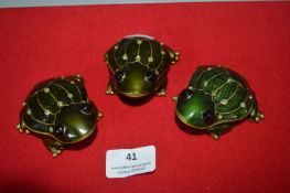 Three Enameled Frog Trinket Boxes