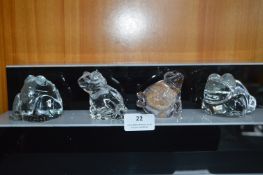 Four Glass Frog Paperweights