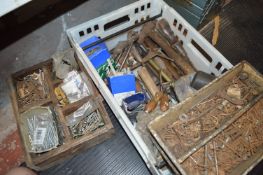 Box of Various Screws, Nails, Hammers, Mallet, Chi