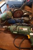 Five 240v Tools Including Drill, Palm Sander, Angl