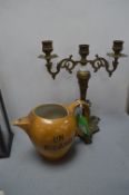 Antique Ricard No. 830 Advertising Jug, and a French Brass Candelabra