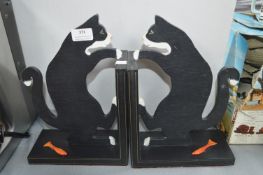 Pair of Wooden Painted Cat Bookends