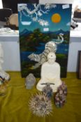 Eastern Items Including Buddhas, Tiger Wall Art, e