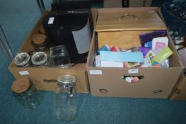 Two Boxes of Kitchenware plus Essential Oils and W
