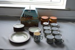 Boxed Hornsea Pottery Tea Set, plus Beaker, and Storage Jars