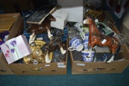 Two Boxes of Decorative Items, Pottery, Glassware,