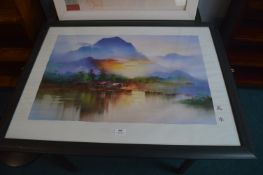 Framed Chinese Lakeside Print