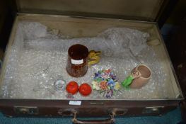Vintage Suitcase Containing Pottery & Glassware