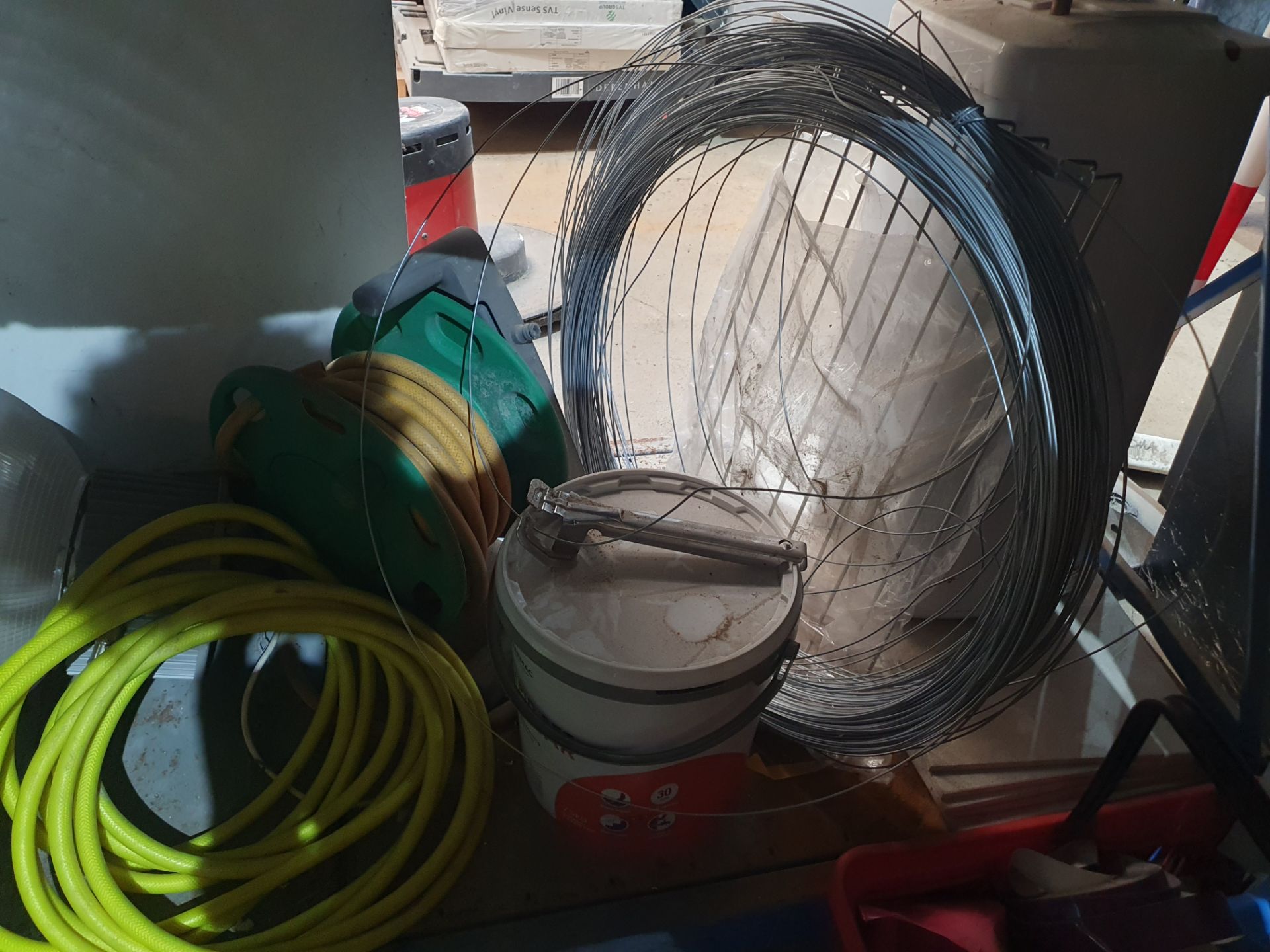 *contents of bottom shelf - water heater, wire, airlines, light fitting - Image 2 of 3