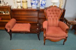 Red Upholstered Armchair with Matching Telephone S