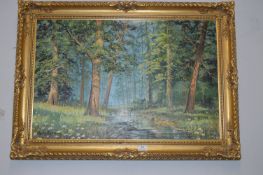 Framed Oil on Canvas Woodland Scene by Stanley Dul