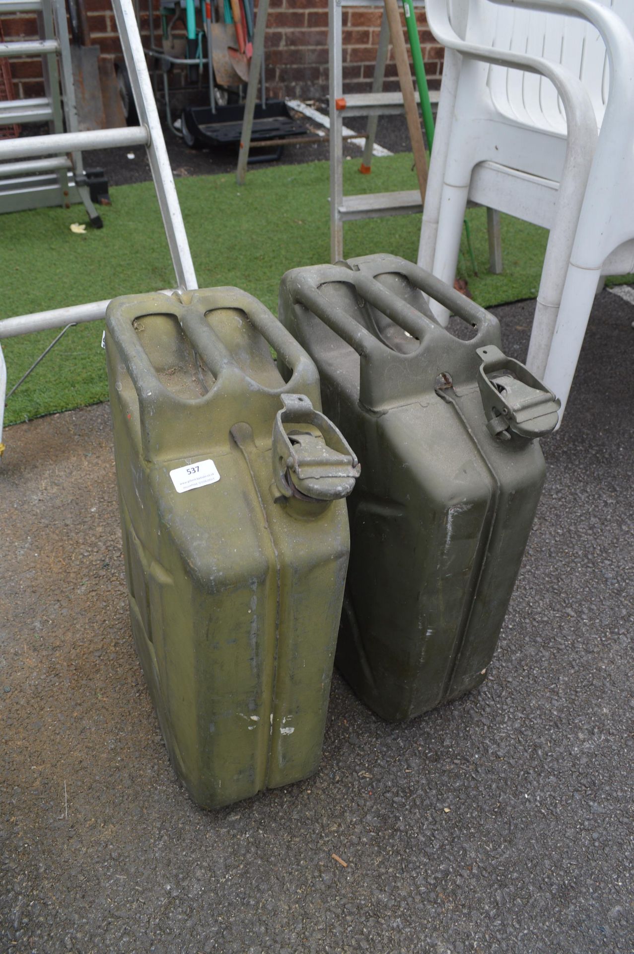 Two Vintage Green Aluminium Petrol Cans