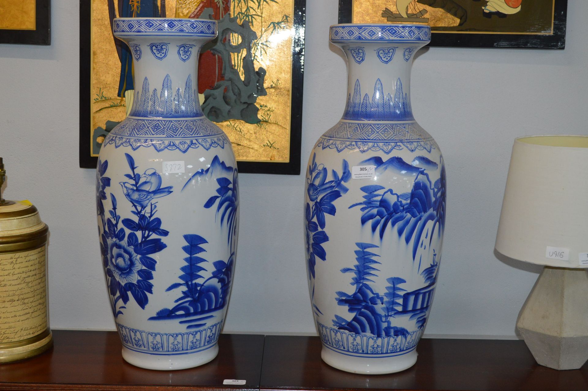 pair of Large Blue & White Eastern Style vase (one