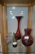 Four Retro Coloured Glass Vases