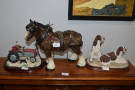 Pottery Shire Horse, plus Tractor and Dog Ornament