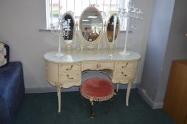 Cream & Gilt Kidney Shaped Dressing Table with Tri