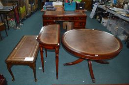 Circular Leather Topped Low Table plus Matching Co