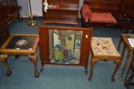 Tapestry Framed Fire Screen and Occasional Table