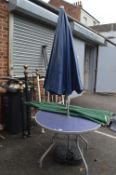 Patio Table plus Two Umbrellas (one with weighted